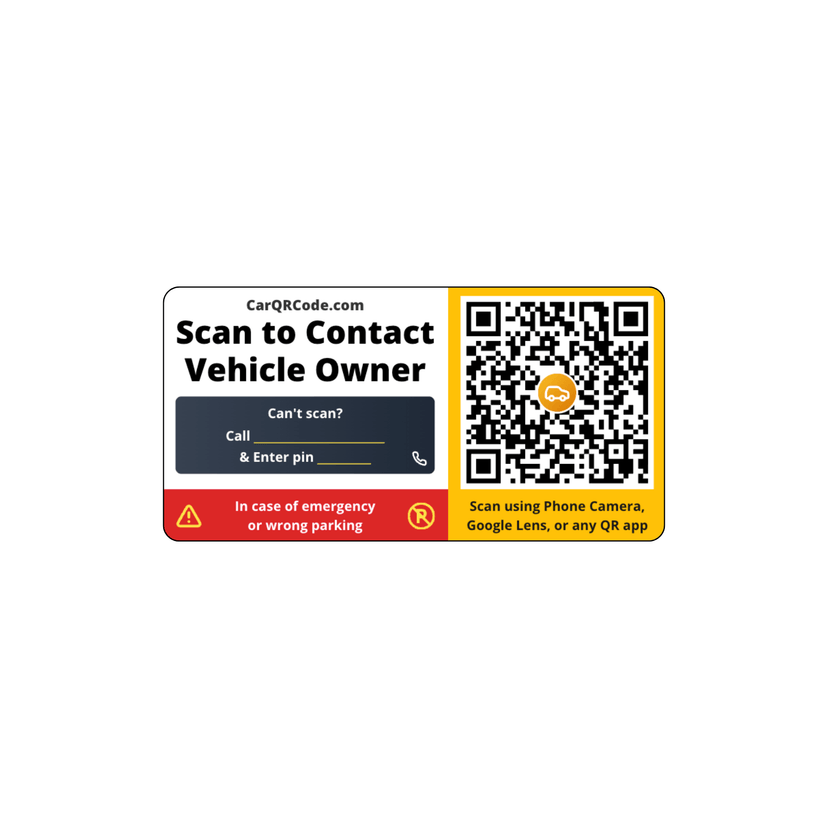 Car Parking Tag QR Code Sticker - Yellow