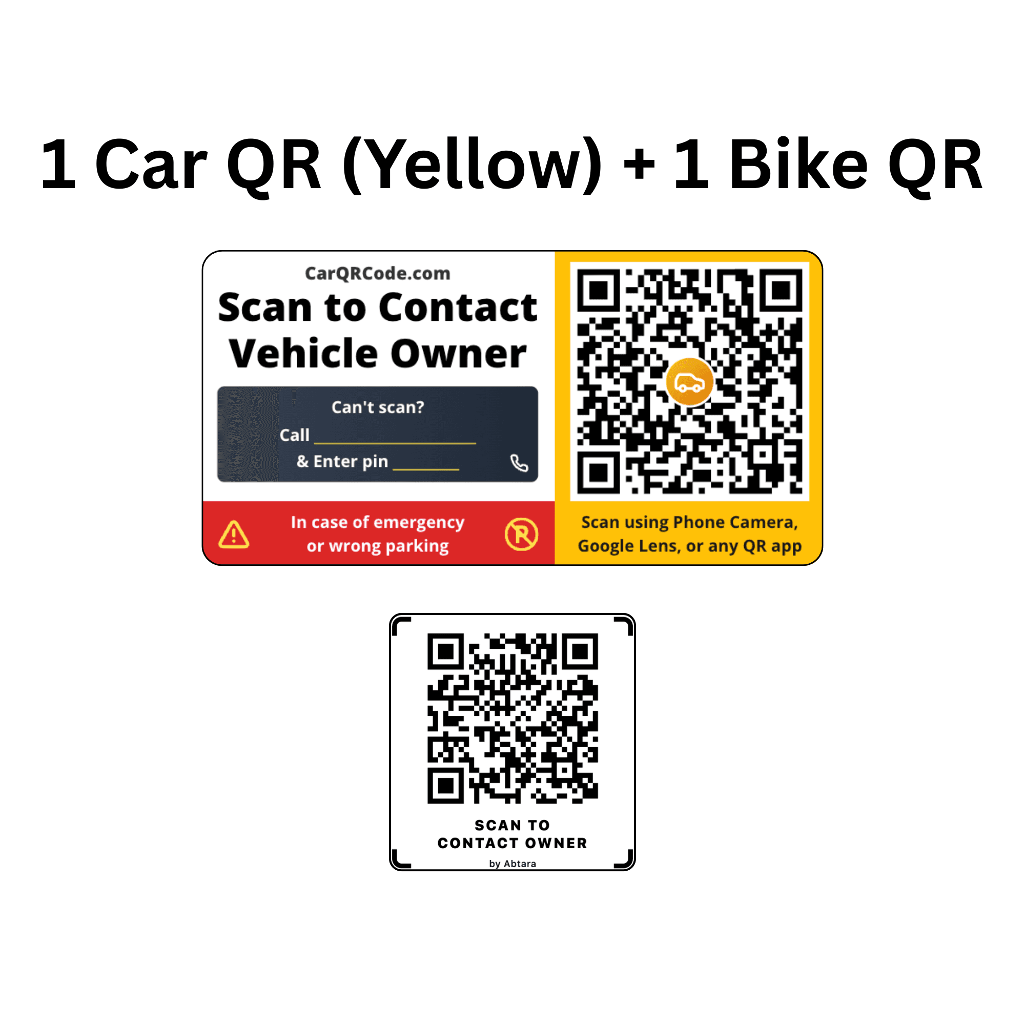 1 Car QR (Yellow) + 1 Bike QR